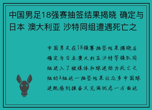 中国男足18强赛抽签结果揭晓 确定与日本 澳大利亚 沙特同组遭遇死亡之组 中国男足18强赛抽签结果揭晓 确定与日本 澳大利亚 沙特同组遭遇死亡之组